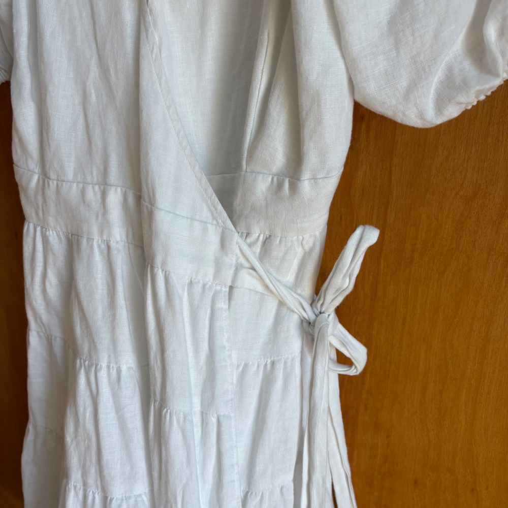 Lilly Pulitzer Dress Womens S White Linen Puff Sleeve Tiered Wrap Mini 013216 - Picture 4 of 11